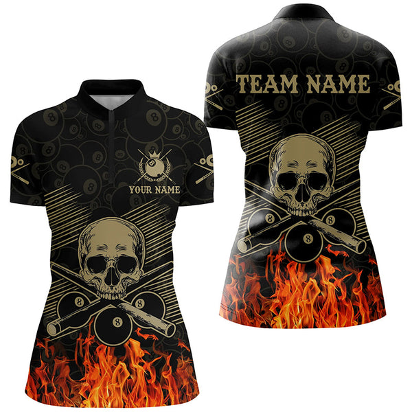 Personalized Skull 8 Ball Pool Billiard Shirts For Women Custom Fire Flame Billiard Clothing Jerseys TDM2226