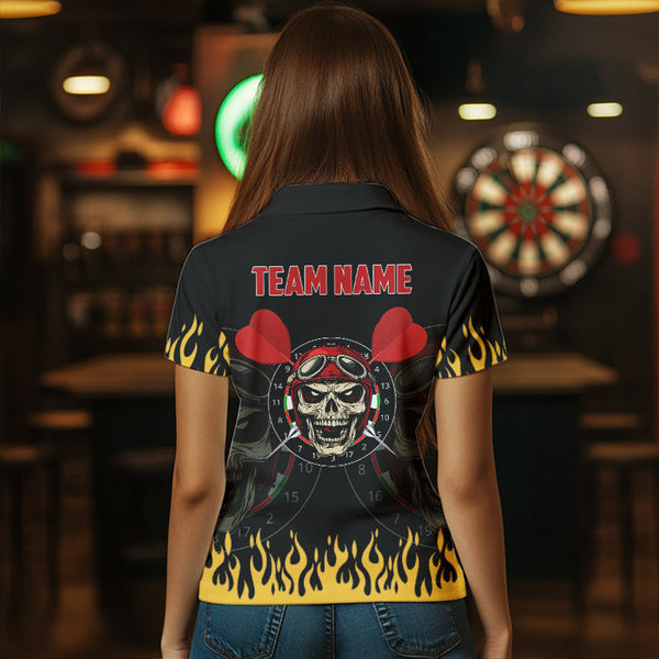 Personalized Fire Funny Skull Darts Polo & Quarter Zip Custom Women Darts Shirts Cool Dart Jerseys TDM3425