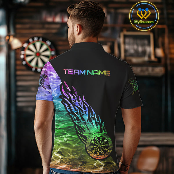 Colorful Rainbow Fire Flame Darts Polo & Quarter Zip Custom Dart Shirt For Men Dart Jerseys TDM3995