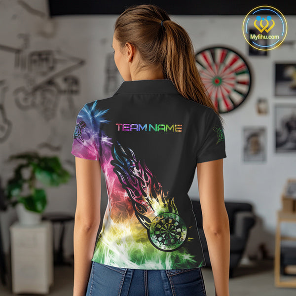Rainbow Colorful Light Icy Women Darts Polo & Quarter Zip Custom Dart Shirts For Team Dart Jerseys TDM3996