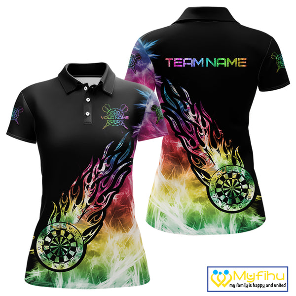 Rainbow Colorful Light Icy Women Darts Polo & Quarter Zip Custom Dart Shirts For Team Dart Jerseys TDM3996