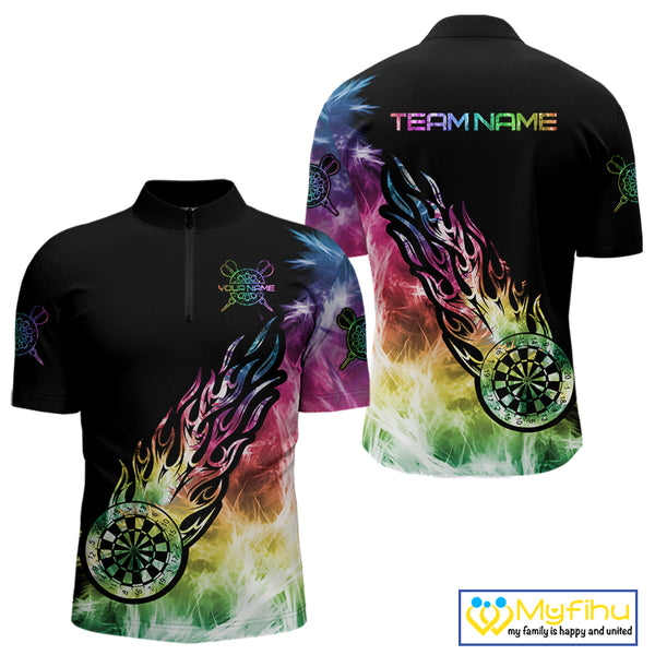 Rainbow Colorful Light Icy Men Darts Polo & Quarter Zip Custom Dart Shirts For Team Dart Jerseys TDM3996