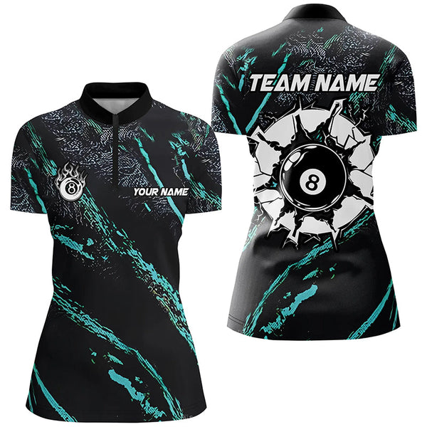 Personalized Grunge Turquoise 8 Ball Billiard Shirts For Women Custom 8 Ball Pool Team Jerseys TDM1820