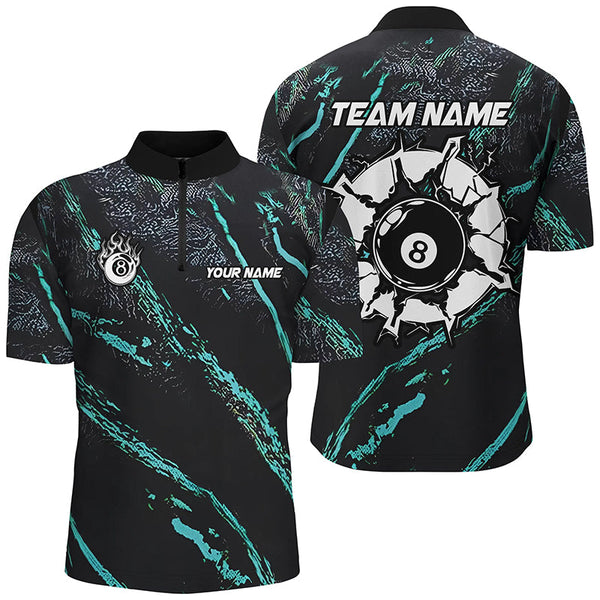 Personalized Grunge Turquoise 8 Ball Billiard Shirts For Men Custom 8 Ball Pool Team Jerseys TDM1820