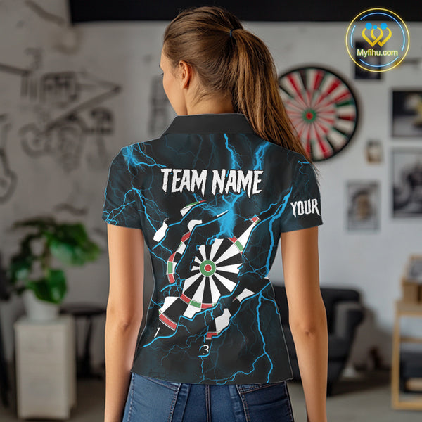 Personalized Blue Thunder Lightning Dart Shirt For Women Custom Darts League Jersey Polo & 1/4 Zip TDM4352