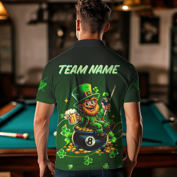 Personalized Funny Green Luckiest Shamrock Men Billiard Shirt Custom St Patrick Day Billiard Jersey TDM3426