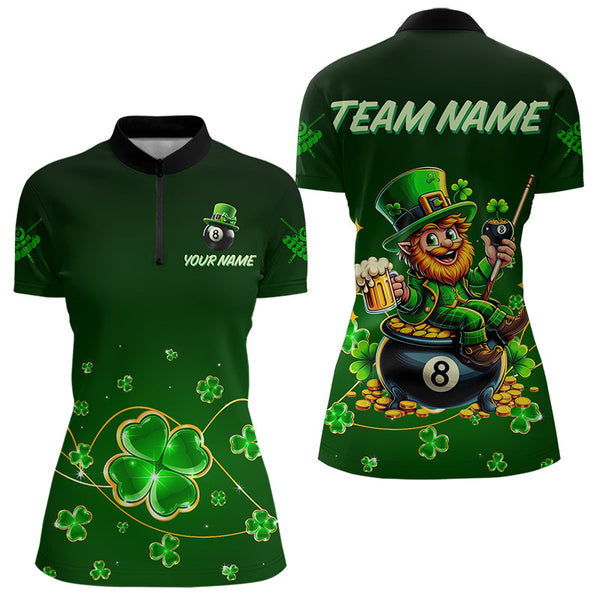 Personalized Funny Green Luckiest Shamrock Women Billiard Shirt Custom St Patrick Day Billiard Jersey TDM3426