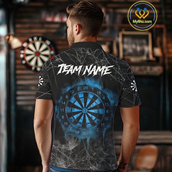 Black And Blue Grim Reaper Smoke Funny Dart Shirts For Men Custom Dart Jerseys, Darts Clothing TDM4005