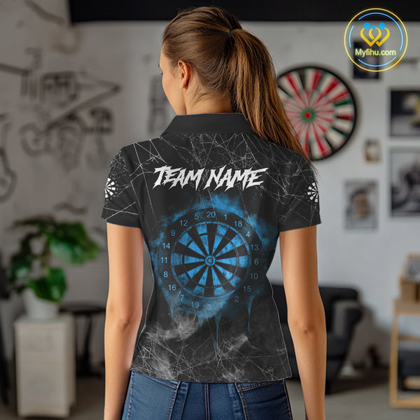 Black And Blue Grim Reaper Smoke Funny Dart Shirts For Women Custom Dart Jerseys, Darts Clothing TDM4005