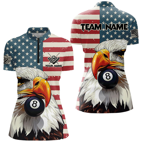 Personalized Retro US Flag Custom Eagle 8 Ball Billiard Shirts For Women, Patriotic Billiard Jerseys TDM2033
