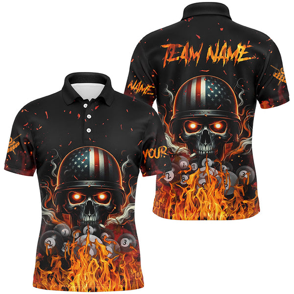Funny Skull US Flag Billiard Shirts For Men Customized Billiard Balls Fire Sports Pool Jerseys TDM2239