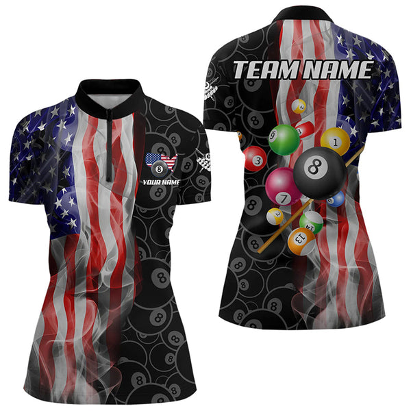 Personalized American Flag Smoke Flag Billiard Jersey, Patriotic Billiard Balls Pool Billiard Shirts TDM3234