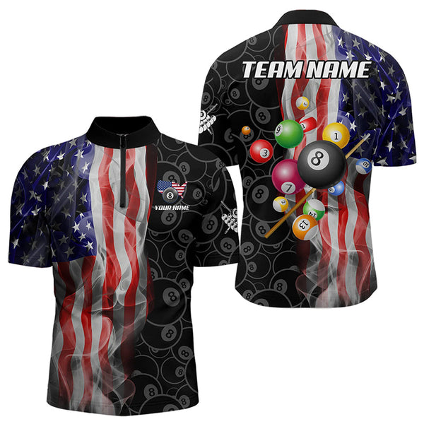 Personalized American Flag Smoke Flag Billiard Jersey, Patriotic Billiard Balls Pool Billiard Shirts TDM3234