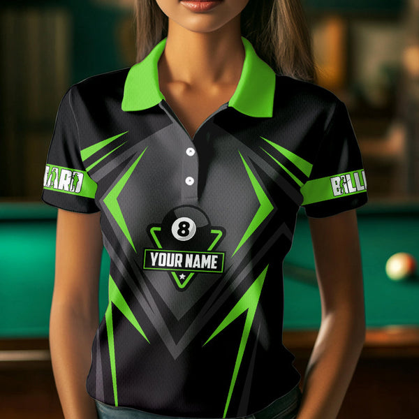 Black And Green 8 Ball Pool Billiard Jerseys For Women Custom Polo & Quarter Zip Billiard Team Shirts TDM3436