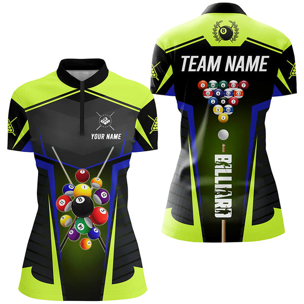 Personalized Green Neon Jerseys Billiard Balls Shirts For Women Custom 3D Pool League Shirts TDM1832