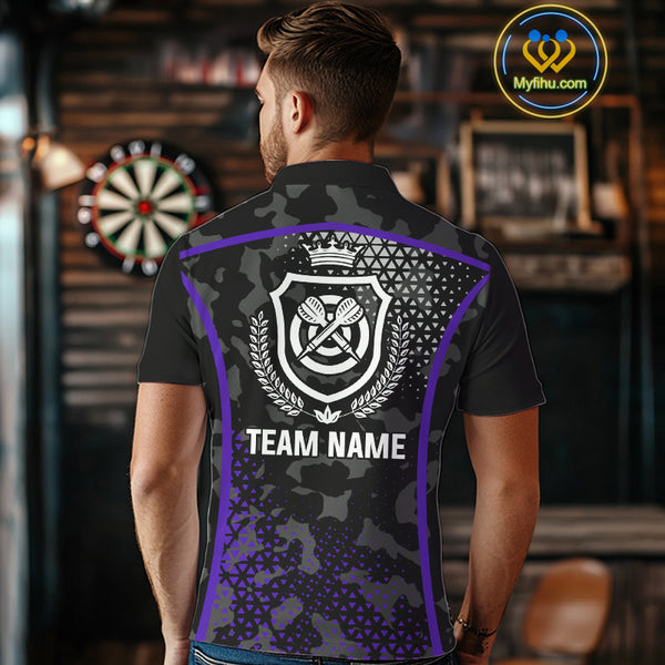 Black Purple Camo Darts Shirt With Pocket Option For Men Custom Dart Jersey TDM4365