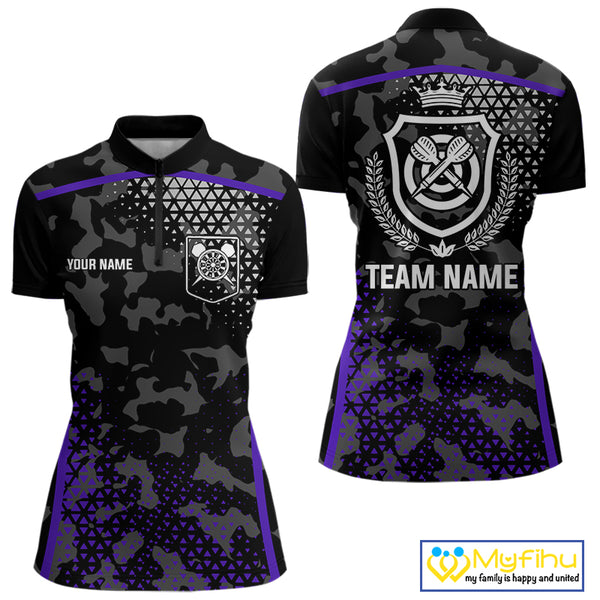 Black Purple Camo Darts Shirt With Pocket Option For Women Custom Dart Jersey TDM4365