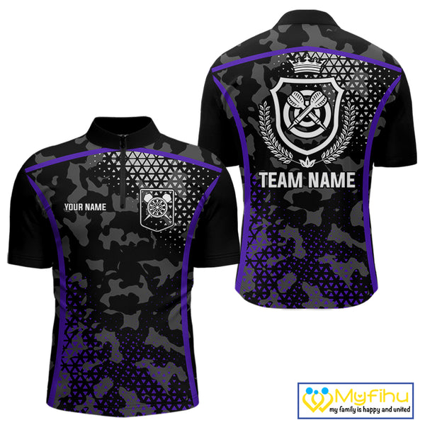 Black Purple Camo Darts Shirt With Pocket Option For Men Custom Dart Jersey TDM4365