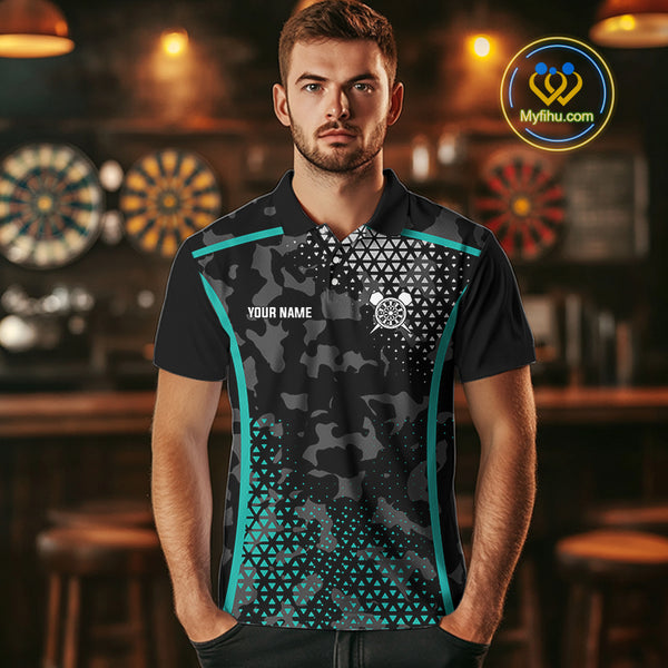 Black & Turquoise Camo Dart Shirt For Men Custom Dart Jerseys Pocket Option TDM4366