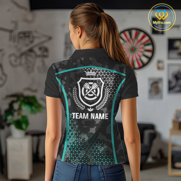 Black & Turquoise Camo Dart Shirt For Women Custom Dart Jerseys Pocket Option TDM4366