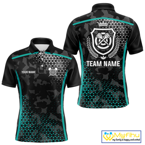 Black & Turquoise Camo Dart Shirt For Men Custom Dart Jerseys Pocket Option TDM4366