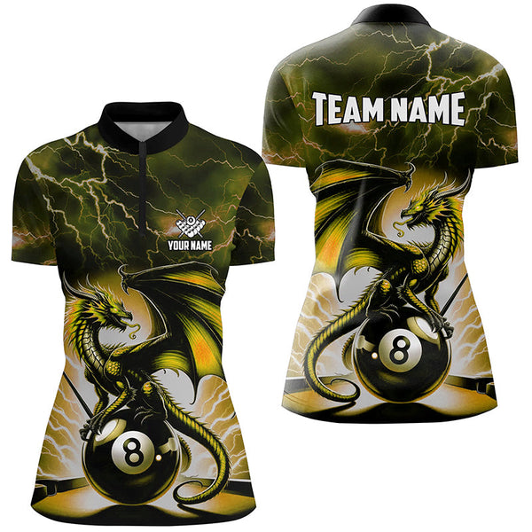 Lightning Thunder Dragon Custom Yellow 8 Ball Pool Shirts For Women, Billiard Team League Jerseys TDM2251