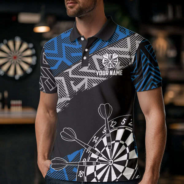 Custom Darts Shirts For Men Personalized Zig-Zag Pattern Dart Jerseys, Cool Dart Shirts |Blue TDM3445