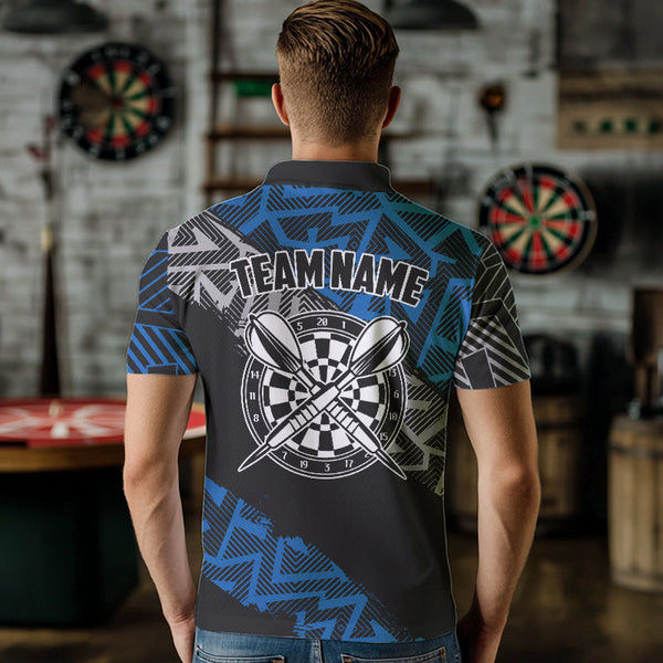 Custom Darts Shirts For Men Personalized Zig-Zag Pattern Dart Jerseys, Cool Dart Shirts |Blue TDM3445