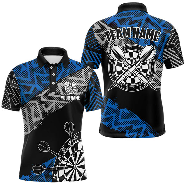 Custom Darts Shirts For Men Personalized Zig-Zag Pattern Dart Jerseys, Cool Dart Shirts |Blue TDM3445