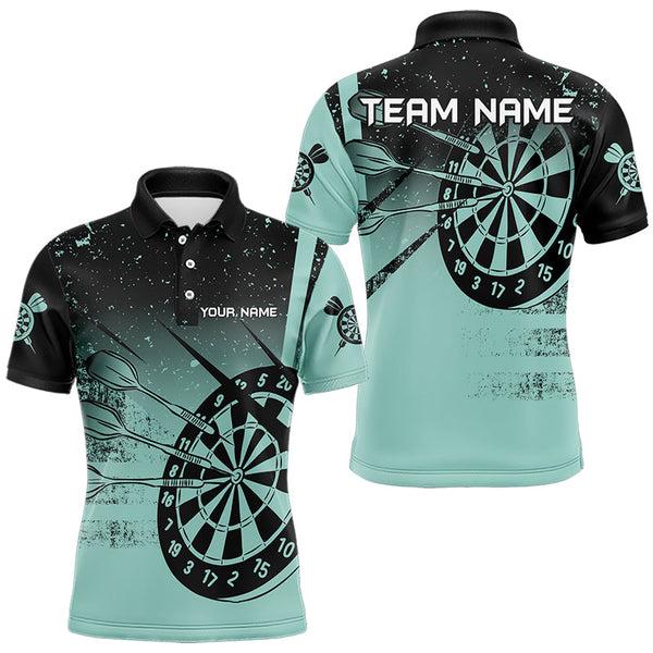 Personalized Grunge Turquoise Darts Polo & Quarter Zip Custom Dart Shirts For Men Darts Team Jersey TDM3446