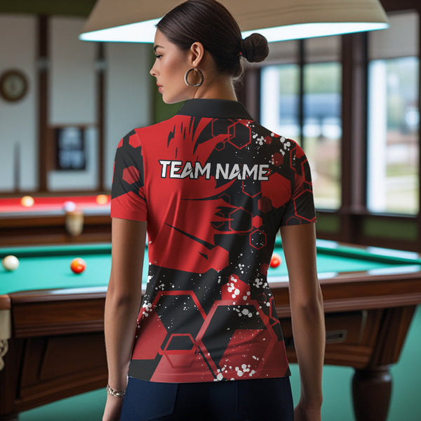 Personalized Black Red 8 Ball Crown Hexagon Billiard Shirts For Women, Pool Billiard Team Jerseys TDM3588