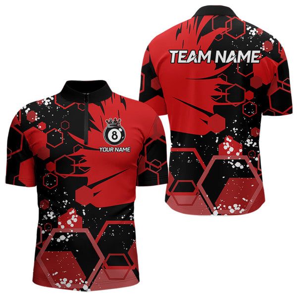Personalized Black Red 8 Ball Crown Hexagon Billiard Shirts For Men, Pool Billiard Team Jerseys TDM3588