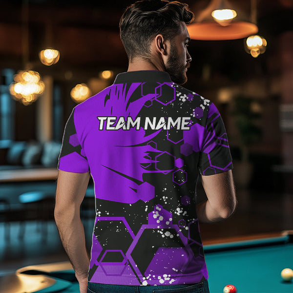 Personalized Black Purple 8 Ball Crown Hexagon Billiard Shirts For Men, Pool Billiard Team Jerseys TDM3590