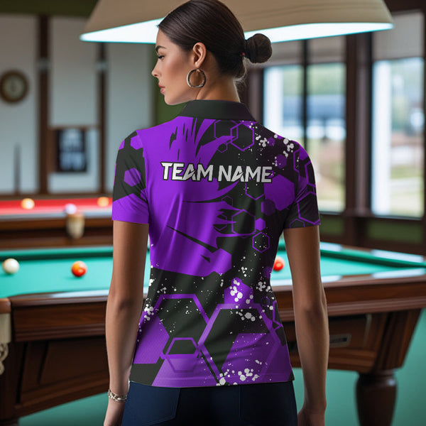 Personalized Black Purple 8 Ball Crown Hexagon Billiard Shirts For Women, Pool Billiard Team Jerseys TDM3590