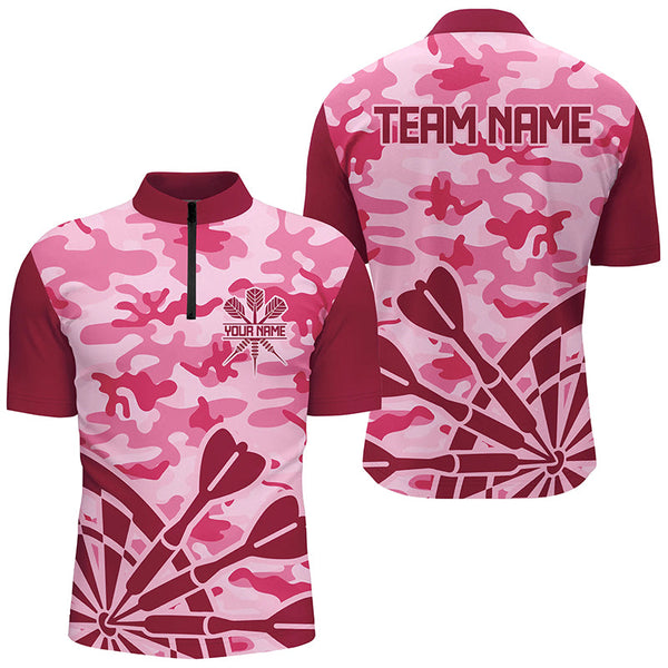 Pink Jerseys Camo Darts Polo & Quarter-Zip Shirts For Men Custom Darts Shirts Uniform For Team TDM2528