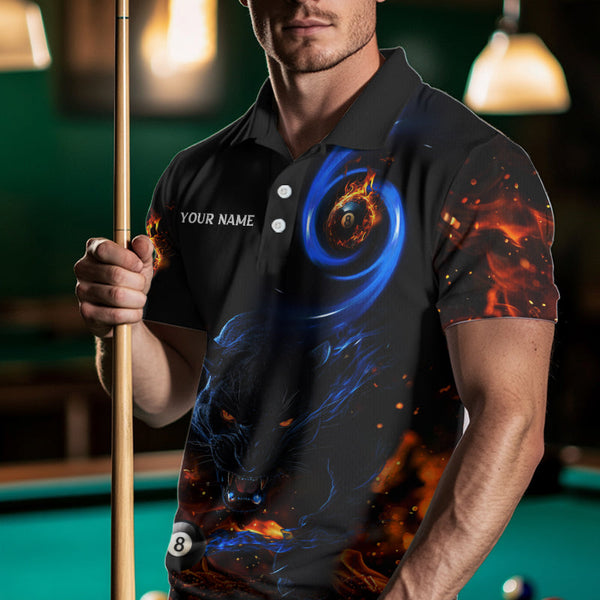 Personalized Orange And Blue Flaming 3D Panther Billiard Shirts For Men, Cool Team Billiard Jerseys TDM3599