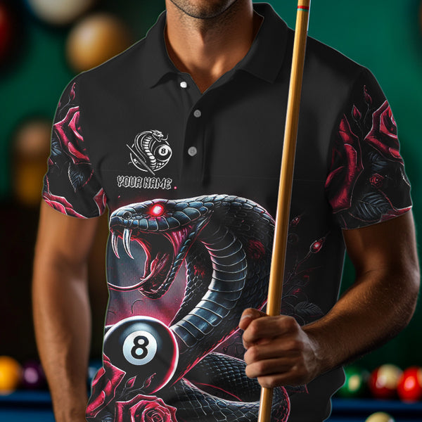 Personalized Rose 8 Ball Pool Cobra Snake Billiard Shirts For Men, Billiard Jerseys Polo & 1/4 Zip TDM3748