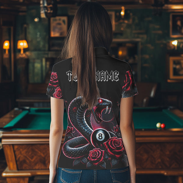 Personalized Rose 8 Ball Pool Cobra Snake Billiard Shirts For Women, Billiard Jerseys Polo & 1/4 Zip TDM3748