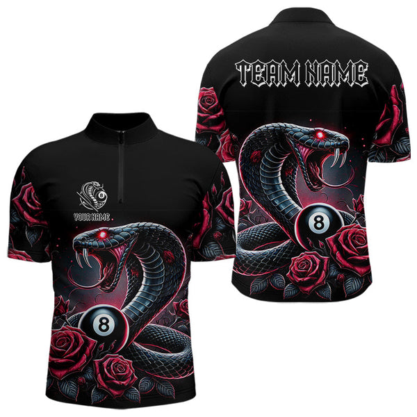 Personalized Rose 8 Ball Pool Cobra Snake Billiard Shirts For Men, Billiard Jerseys Polo & 1/4 Zip TDM3748