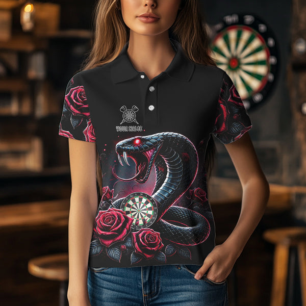 Personalized Rose And Dartboard Custom Cobra Snake Dart Shirt For Women, Dart Jerseys Polo & 1/4 Zip TDM3749