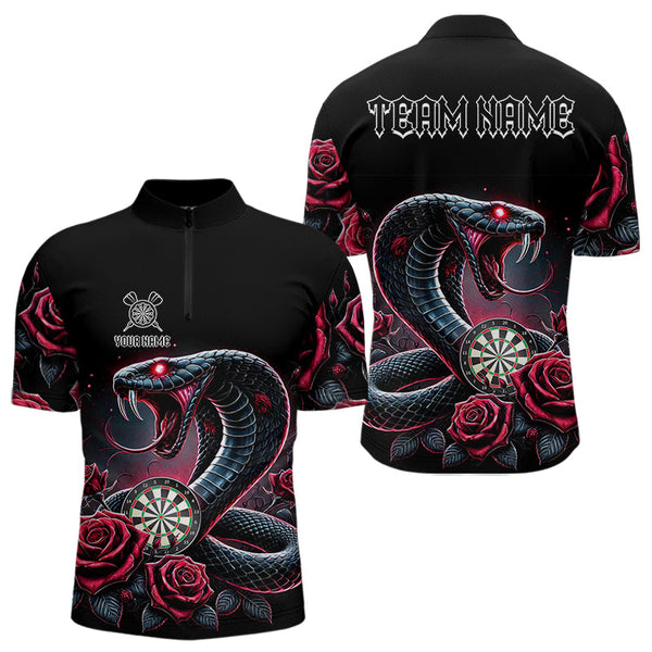 Personalized Rose And Dartboard Custom Cobra Snake Dart Shirt For Men, Dart Jerseys Polo & 1/4 Zip TDM3749