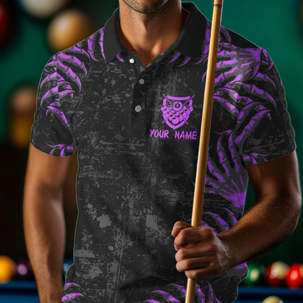 Funny Skull Claw Pattern Custom Men Billiard Shirts, Grunge Purple Black Team Billiard Jerseys TDM3751