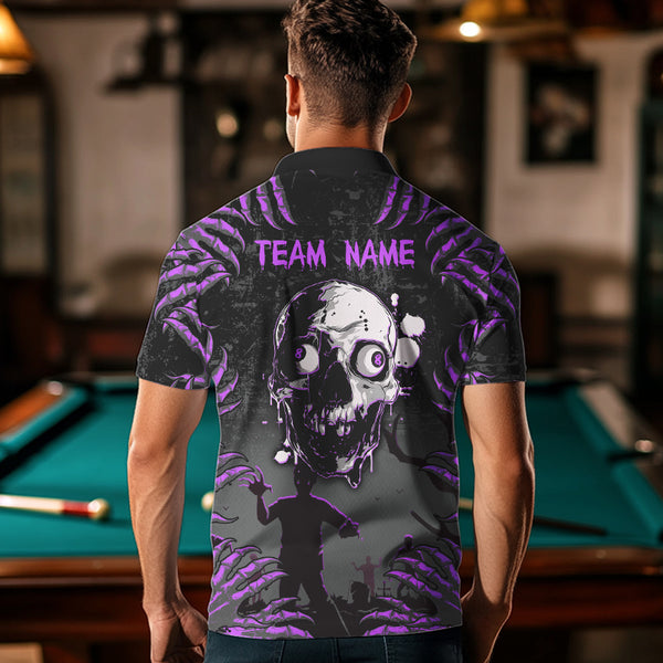 Funny Skull Claw Pattern Custom Men Billiard Shirts, Grunge Purple Black Team Billiard Jerseys TDM3751