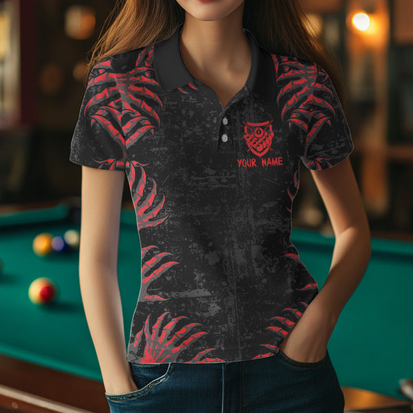 Funny Skull Claw Pattern Custom Women Billiard Shirts, Grunge Red Black Team Billiard Jerseys TDM3752
