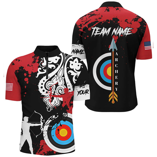 Personalized Grunge Tribal Archery Shirts For Men Custom Archery Jerseys For Team Archer |Red TDM2056