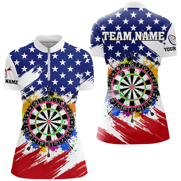 Colorful Dartboard American Flag Custom Patriotic Darts Shirts For Women, Darts Team Jerseys |White TDM2269