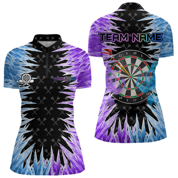 Blue And Purple Icy Women Dart Shirt With Pocket Option Custom Dart Jersey TDM3758