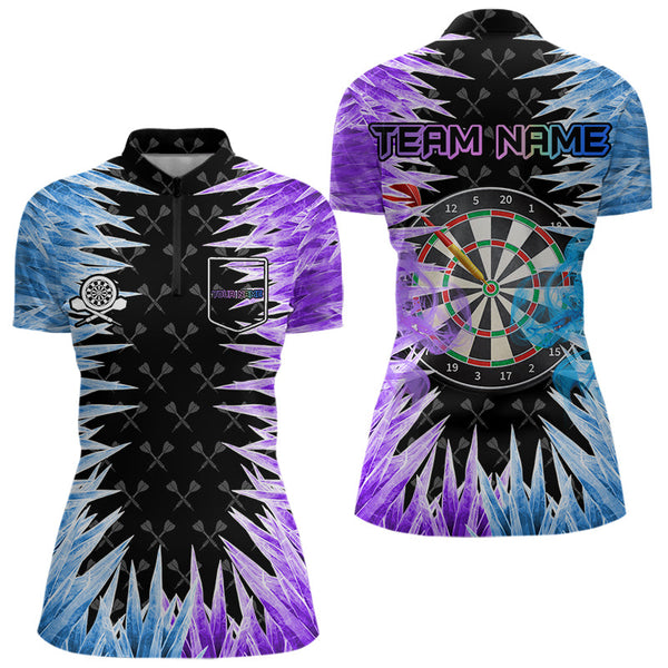 Blue And Purple Icy Women Dart Shirt With Pocket Option Custom Dart Jersey TDM3758