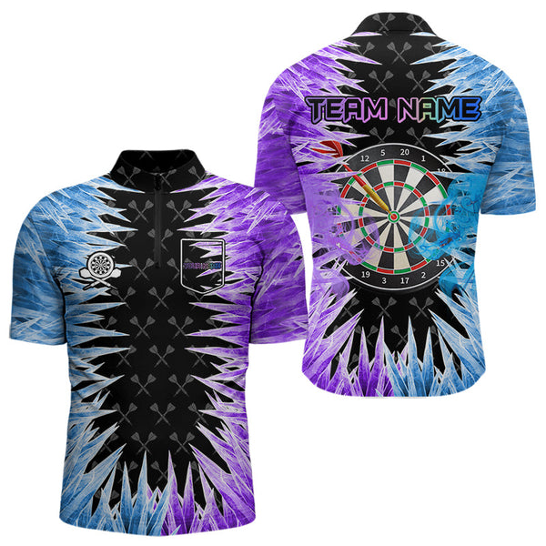 Blue And Purple Icy Men Dart Shirt With Pocket Option Custom Dart Jersey TDM3758