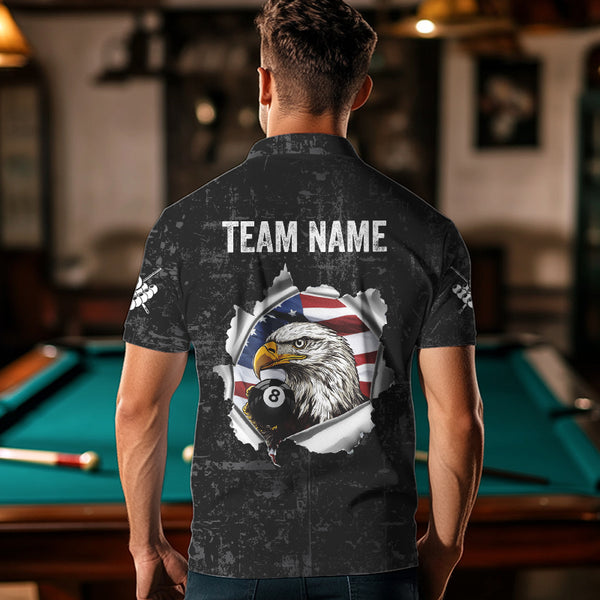 Personalized 8 Ball Pool Eagle US Flag Billiard Shirts For Men Custom Black Grunge Billiard Jerseys TDM3762